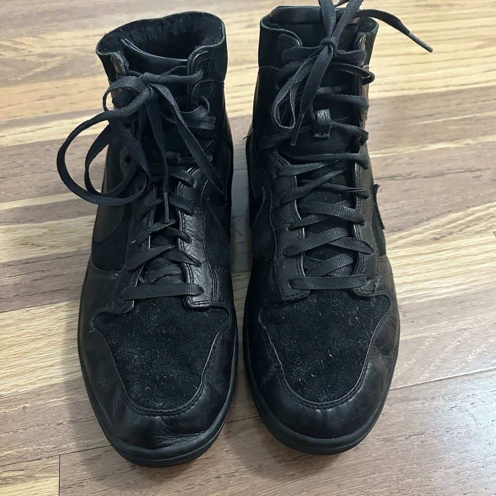 RARE Nike‎ Dunk LUXE SP Sherpa Fleece Black Leather Sneakers, Size 12 - Picture 4 of 16